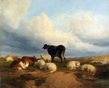 Sheep Shepherd Painting - Canterbury Meadows cow sheep